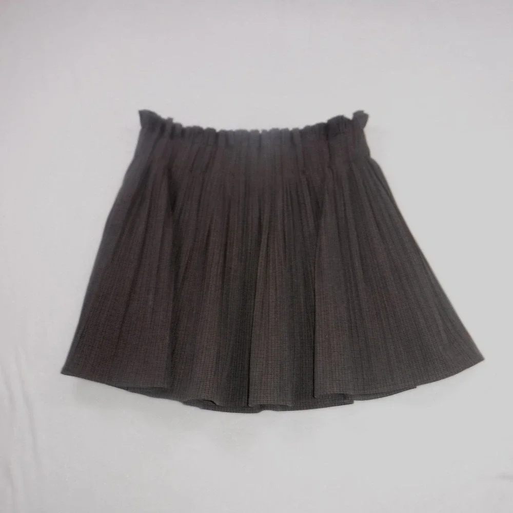 Zara Woman Brown Micro Check Pleated Paperbag Waist Mini Skirt Large - Picture 2 of 11